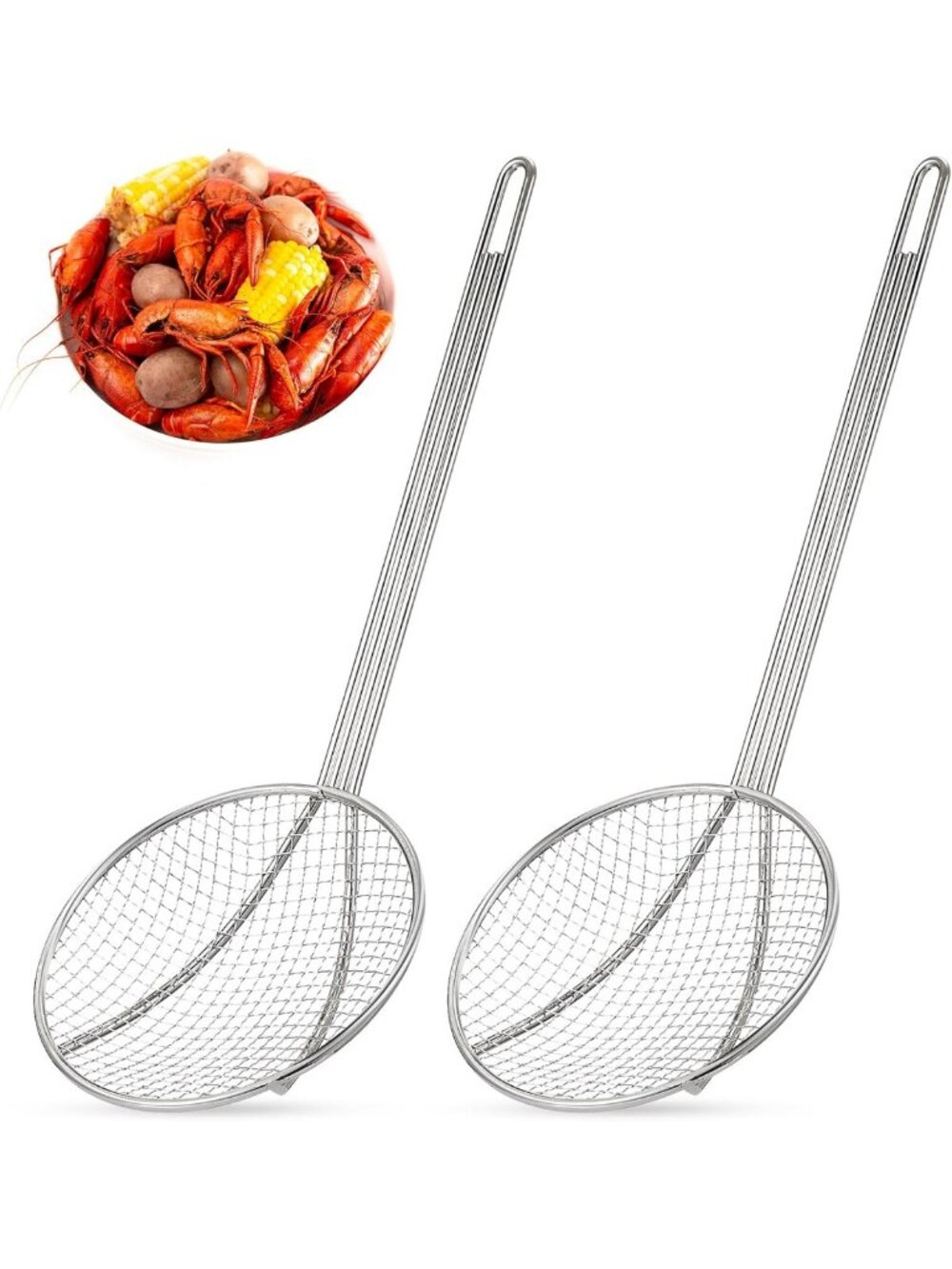 Set of 2 Stainless Steel 16” Skimmers - Long Handle Strainer Spoon for Cooking